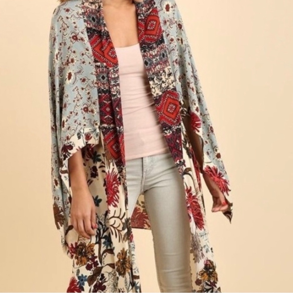 Umgee Vanilla Blossom Floral Boho Open Kimono NWT